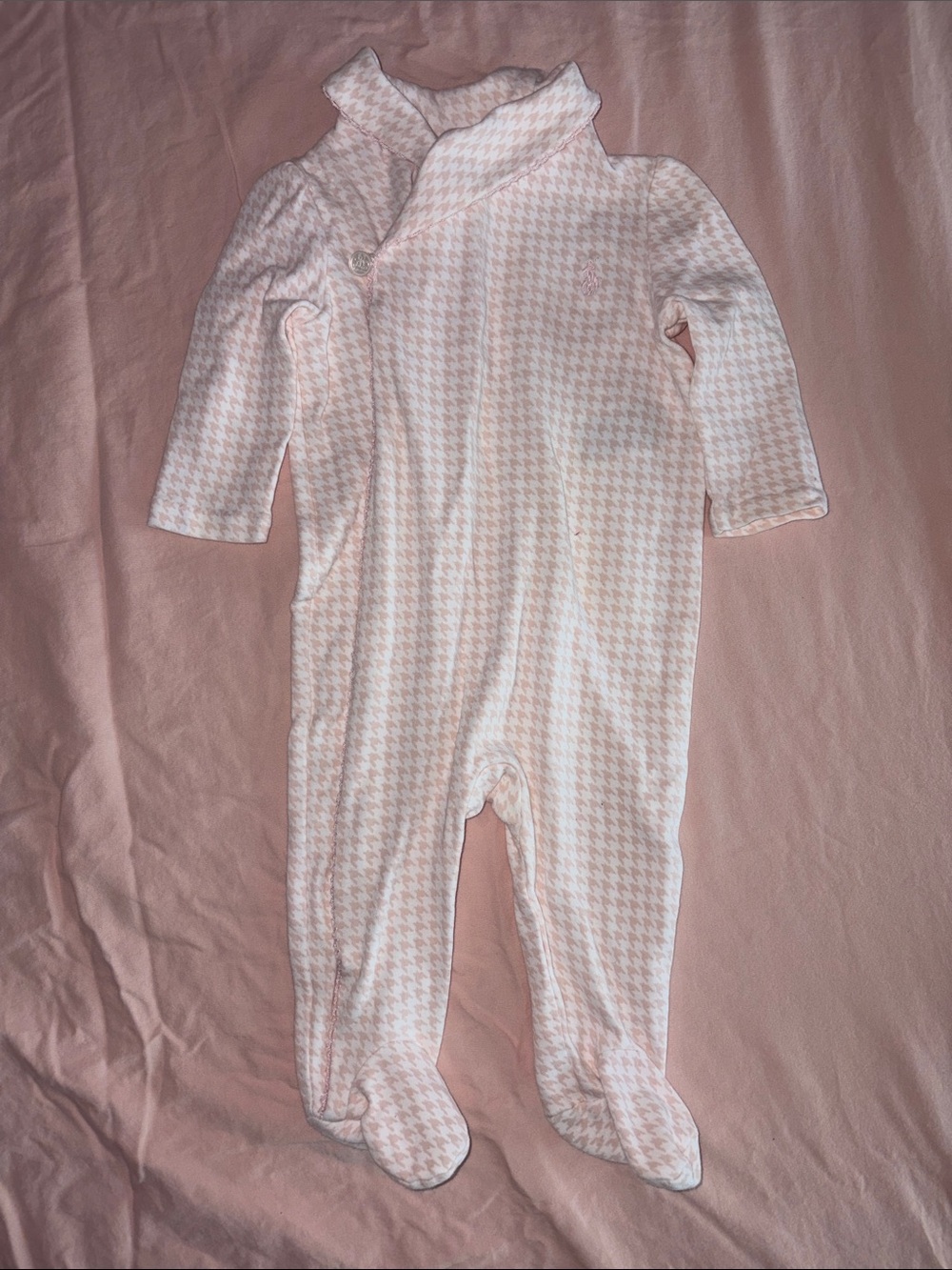 Ralph Lauren Pink Houndstooth Footed One-Piece